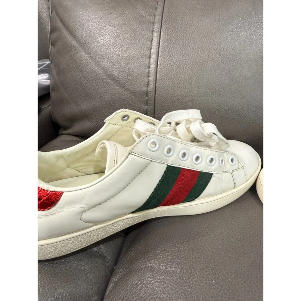 Gucci Ace Bee White Leather Sneakers Green Red Web Stripe 429446 Mens 41